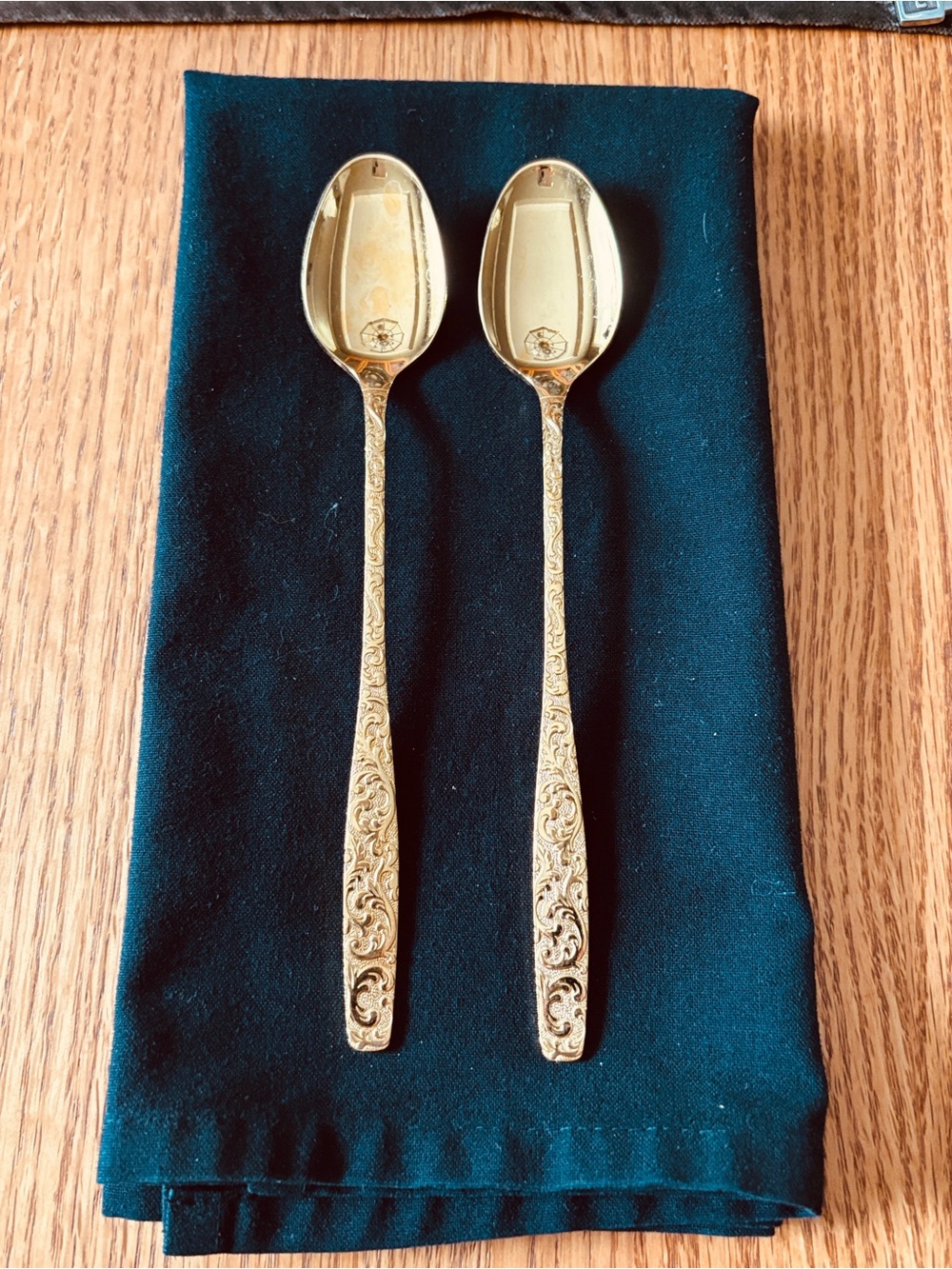 Elegant Gold Ornate Golden Scroll, Americana Golden Heritage Dessert Spoons -2